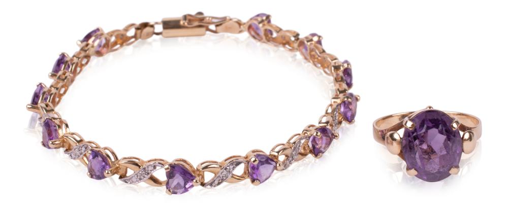 14K YELLOW GOLD AMETHYST AND DIAMOND