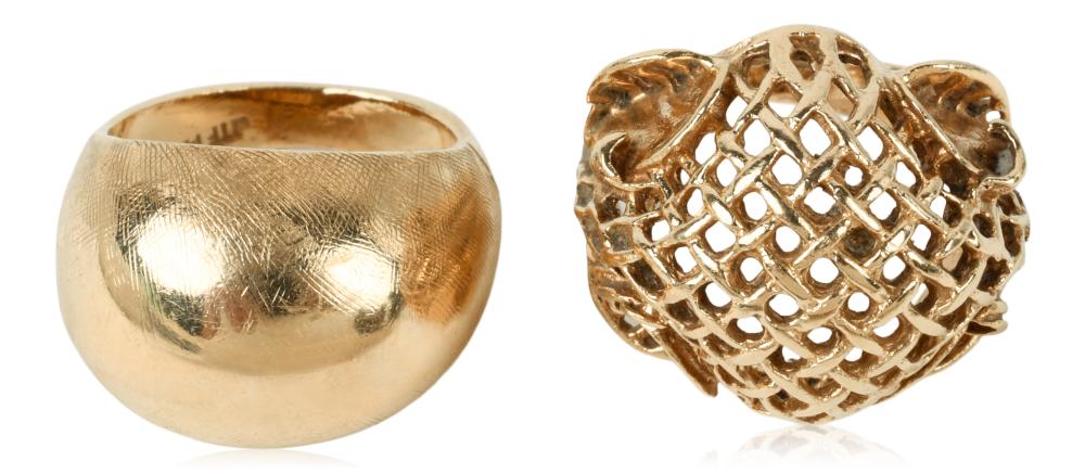 TWO 14K YELLOW GOLD DOME SHAPED