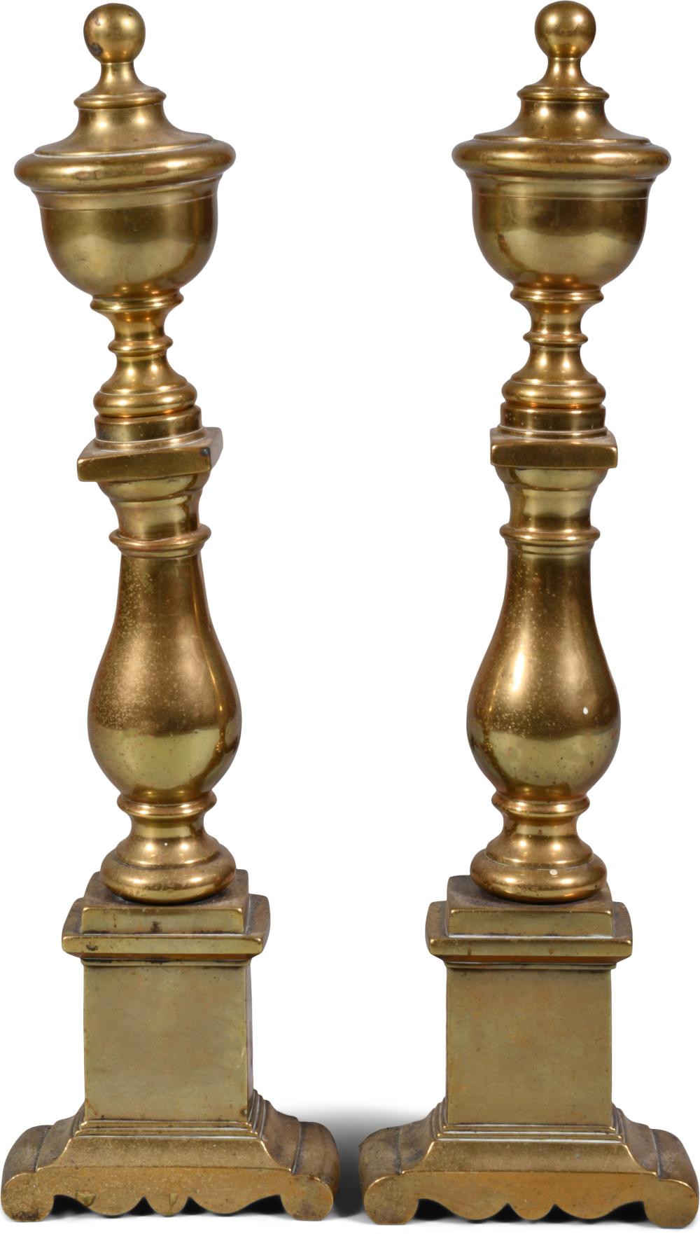 PAIR OF LATE FEDERAL BRASS ANDIRONS  33dbde