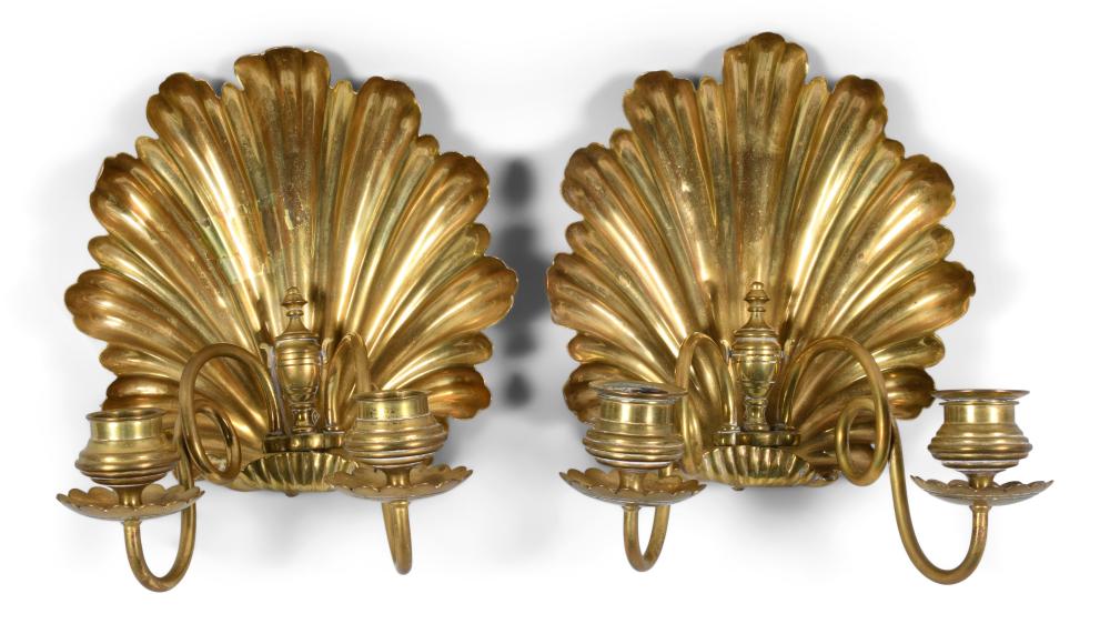 PAIR OF ENGLISH BRASS TWO LIGHT 33dc19