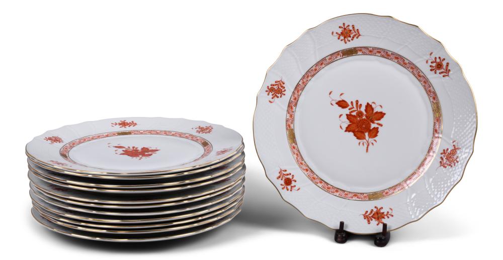 SET OF 12 HEREND RUST CHINESE BOUQUET