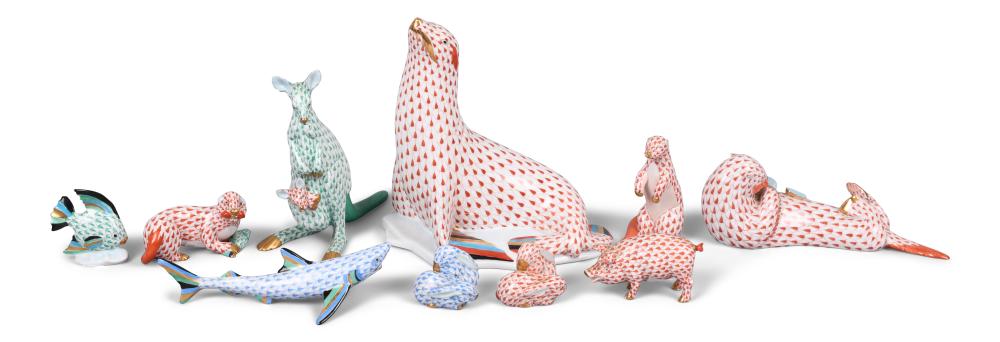 GROUP OF HEREND NETTED PORCELAIN ANIMALSGROUP