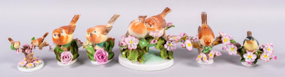 GROUP OF SIX HEREND PORCELAIN BIRDS