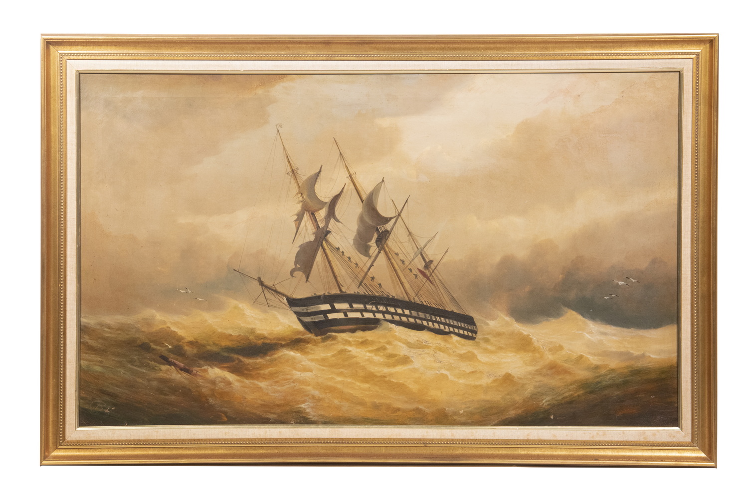 MONUMENTAL 19TH C. PAINTING OF SHIP