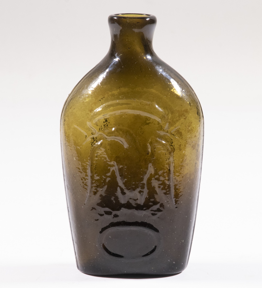 MID-19TH C. MOLD BLOWN LIQUOR FLASK