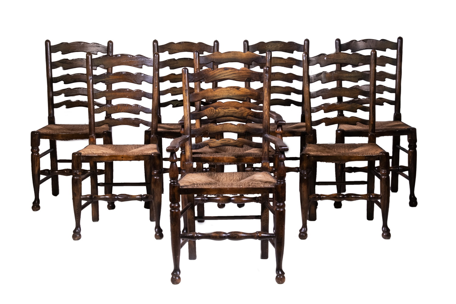 (8) ENGLISH ELM LADDER BACK CHAIRS