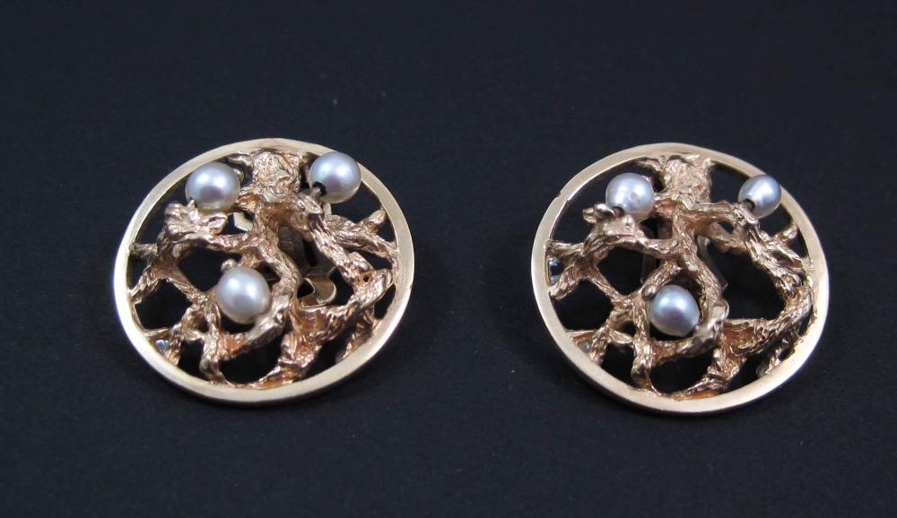 PAIR OF PEARL AND FOURTEEN KARAT