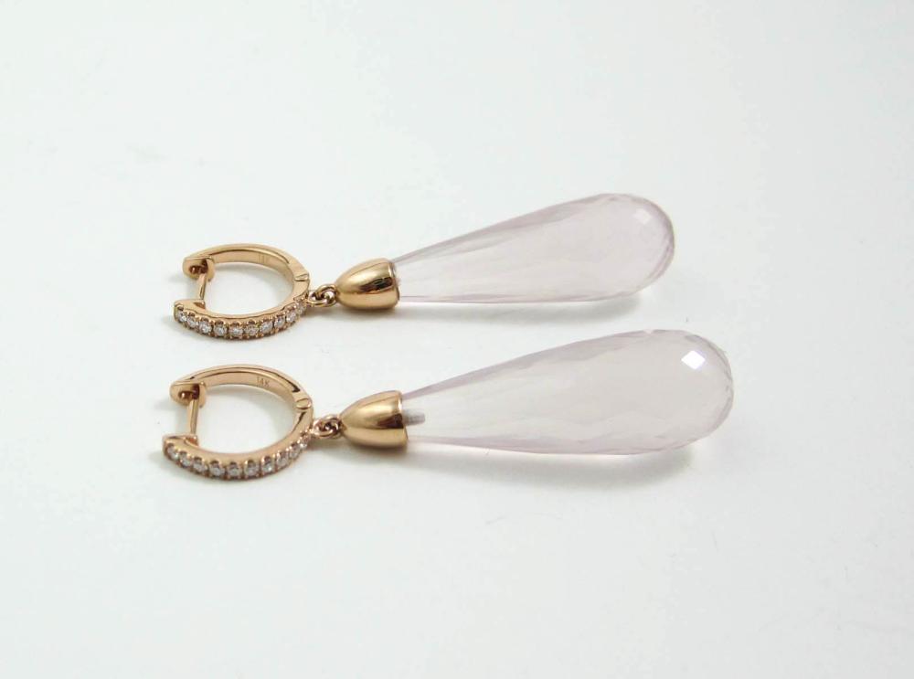 PAIR OF KUNZITE AND DIAMOND DANGLE