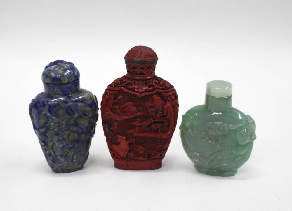 THREE CHINESE SNUFF BOTTLES 2 H 33dfd7