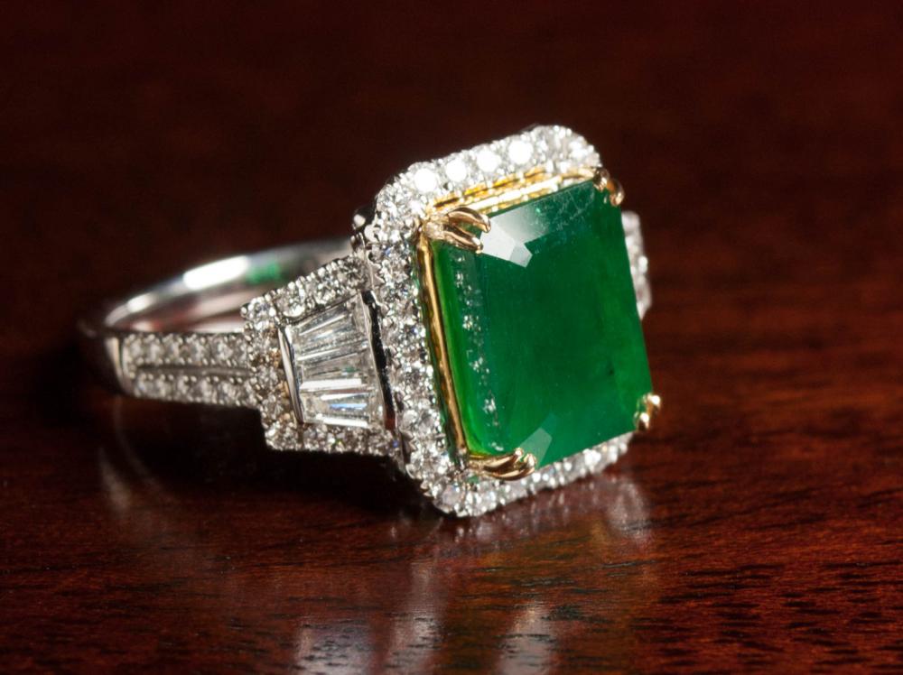 EMERALD, DIAMOND AND EIGHTEEN KARAT