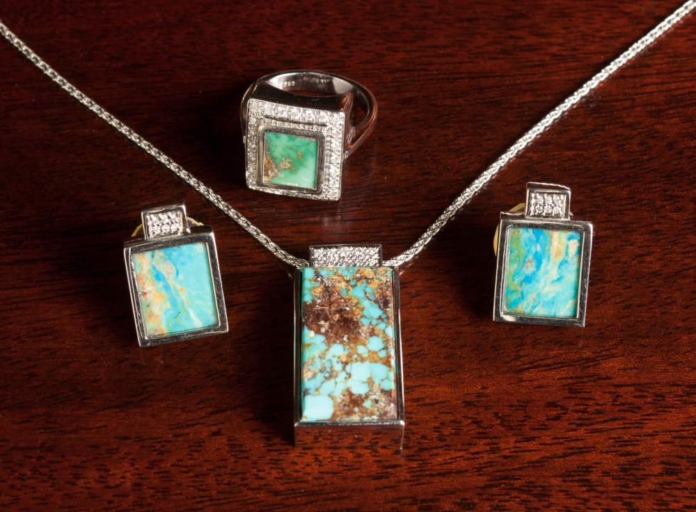 FOUR PIECE TURQUOISE DIAMOND AND 33e086