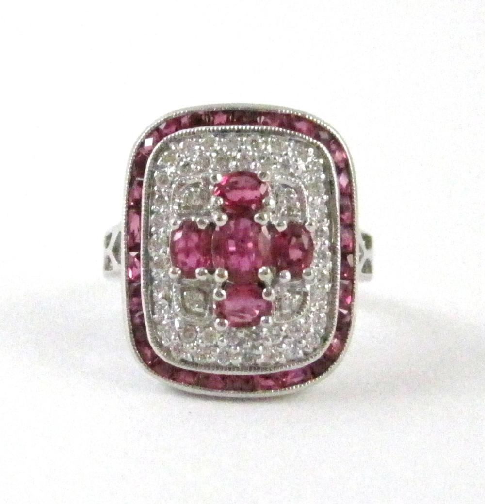 RUBY, DIAMOND AND FOURTEEN KARAT WHITE