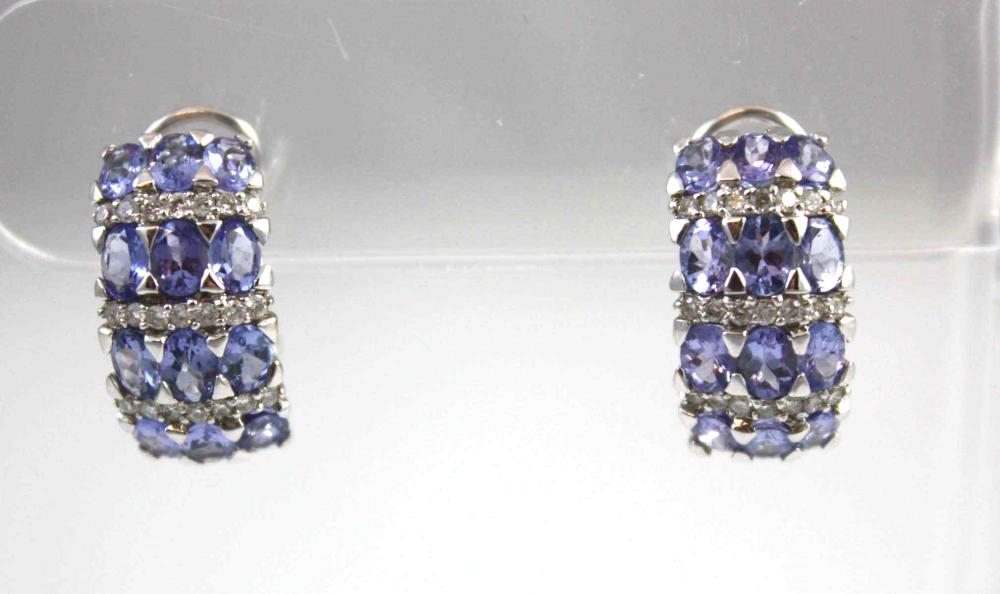 PAIR OF TANZANITE AND DIAMOND EARRINGS,