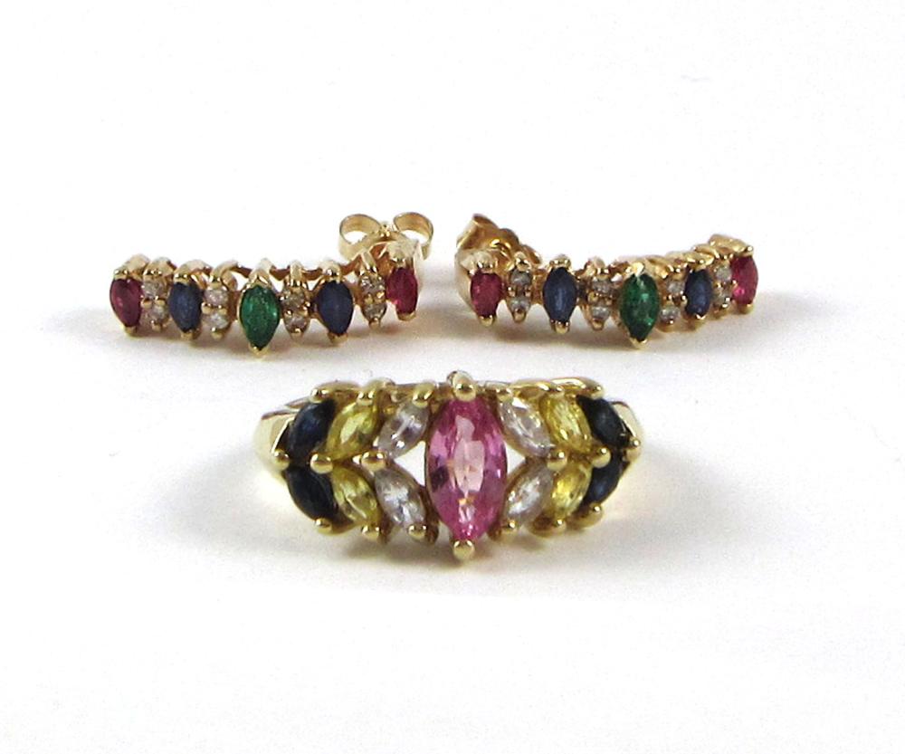 MULTI COLOR GEMSTONE RING AND PAIR 33e0e6