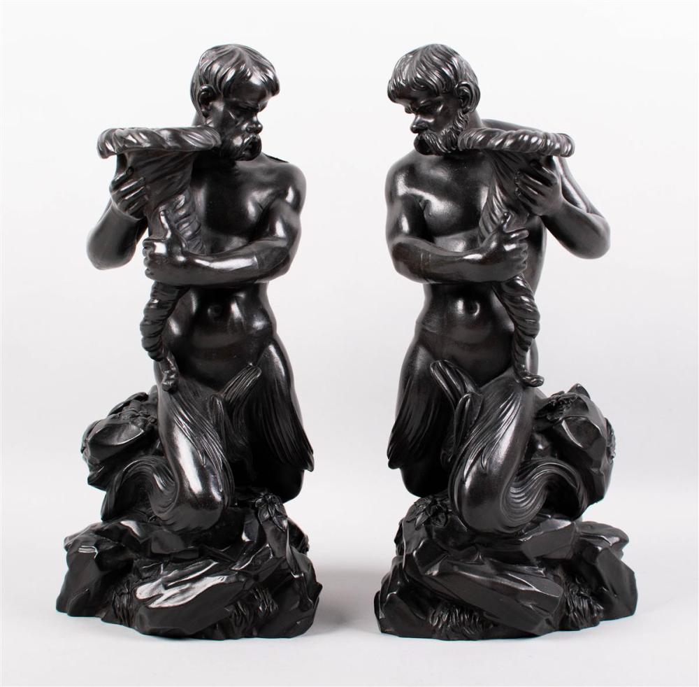 PAIR OF WEDGWOOD BLACK BASALT TRITON