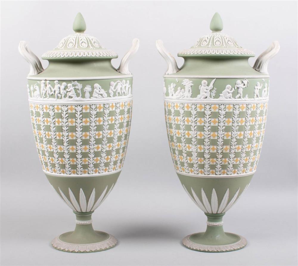 PAIR OF WEDGWOOD SAGE-GREEN DIP