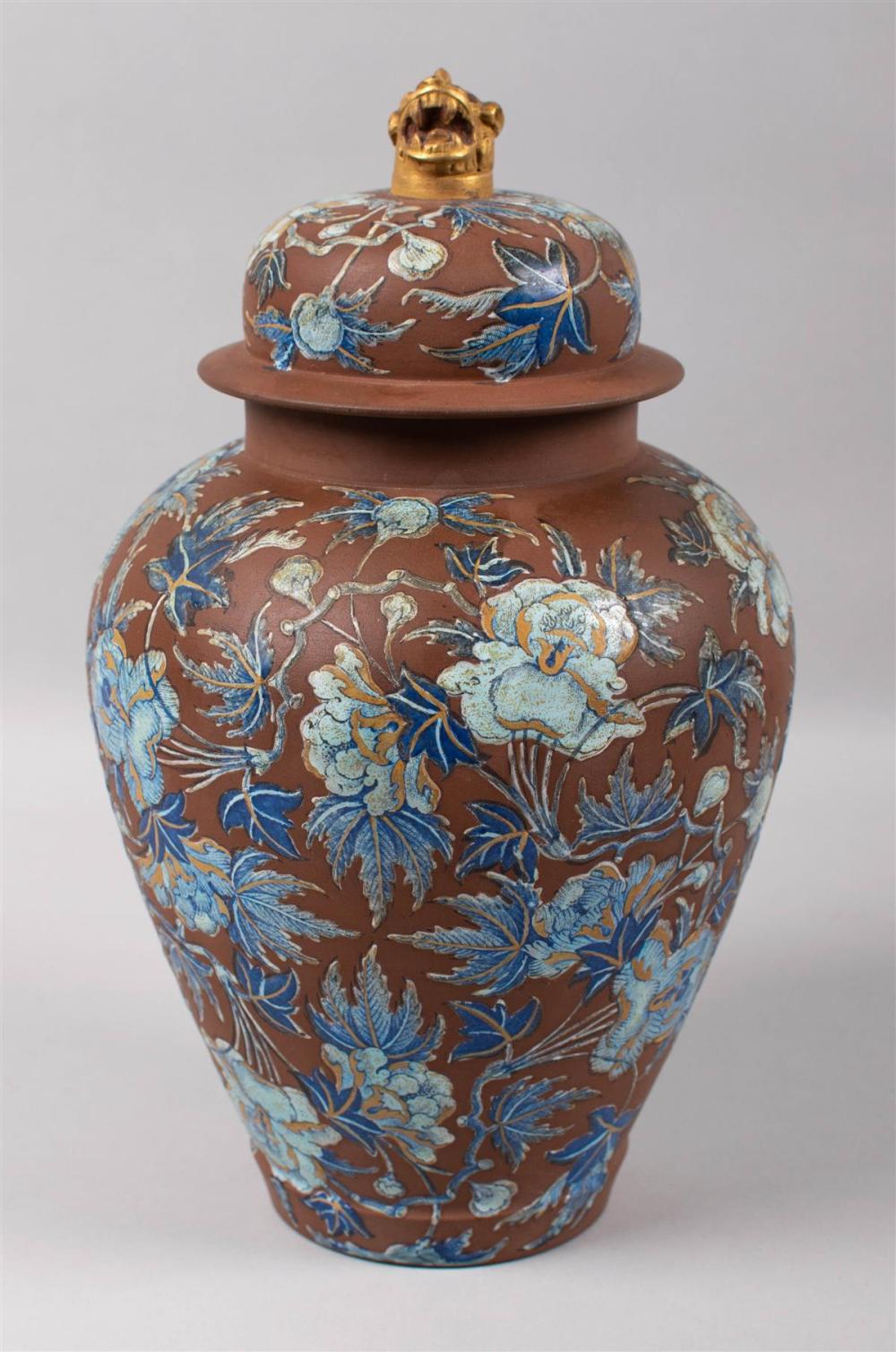 WEDGWOOD BROWN STONEWARE ENAMEL-DECORATED