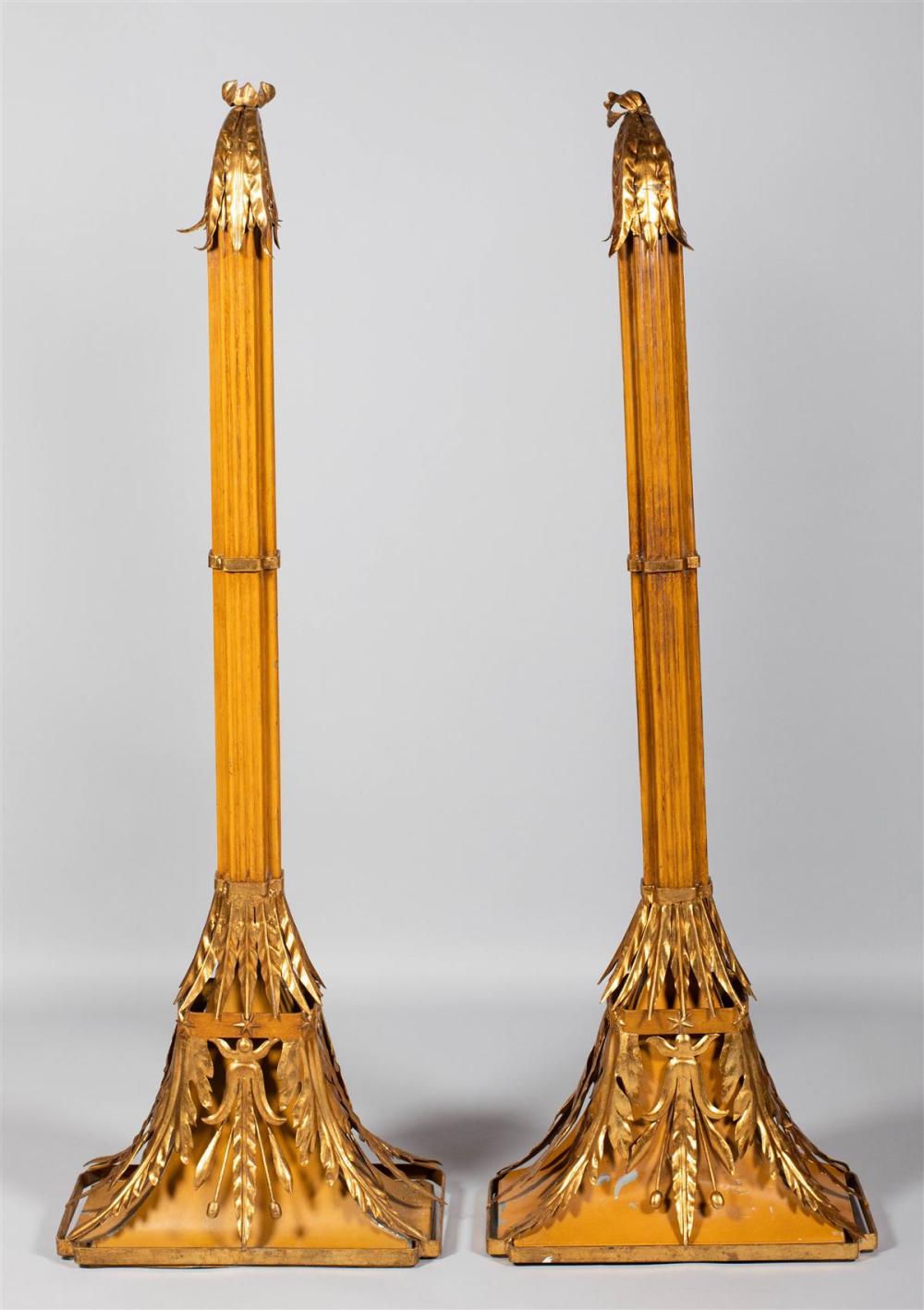 PAIR OF TALL GOLD PAINTED PLANTERSPAIR