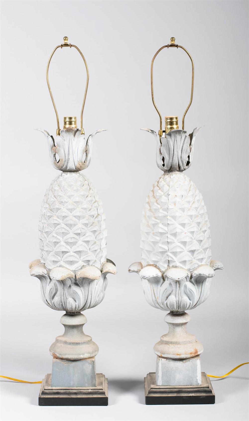 PAIR OF PATINATED PINEAPPLE FORM LAMPSPAIR