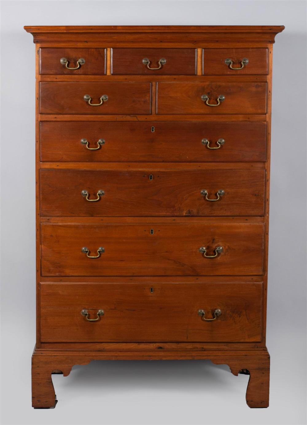 CHIPPENDALE WALNUT TALL CHEST OF