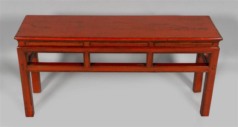 CHINESE SCARLET LACQUERED BENCH/SIDE