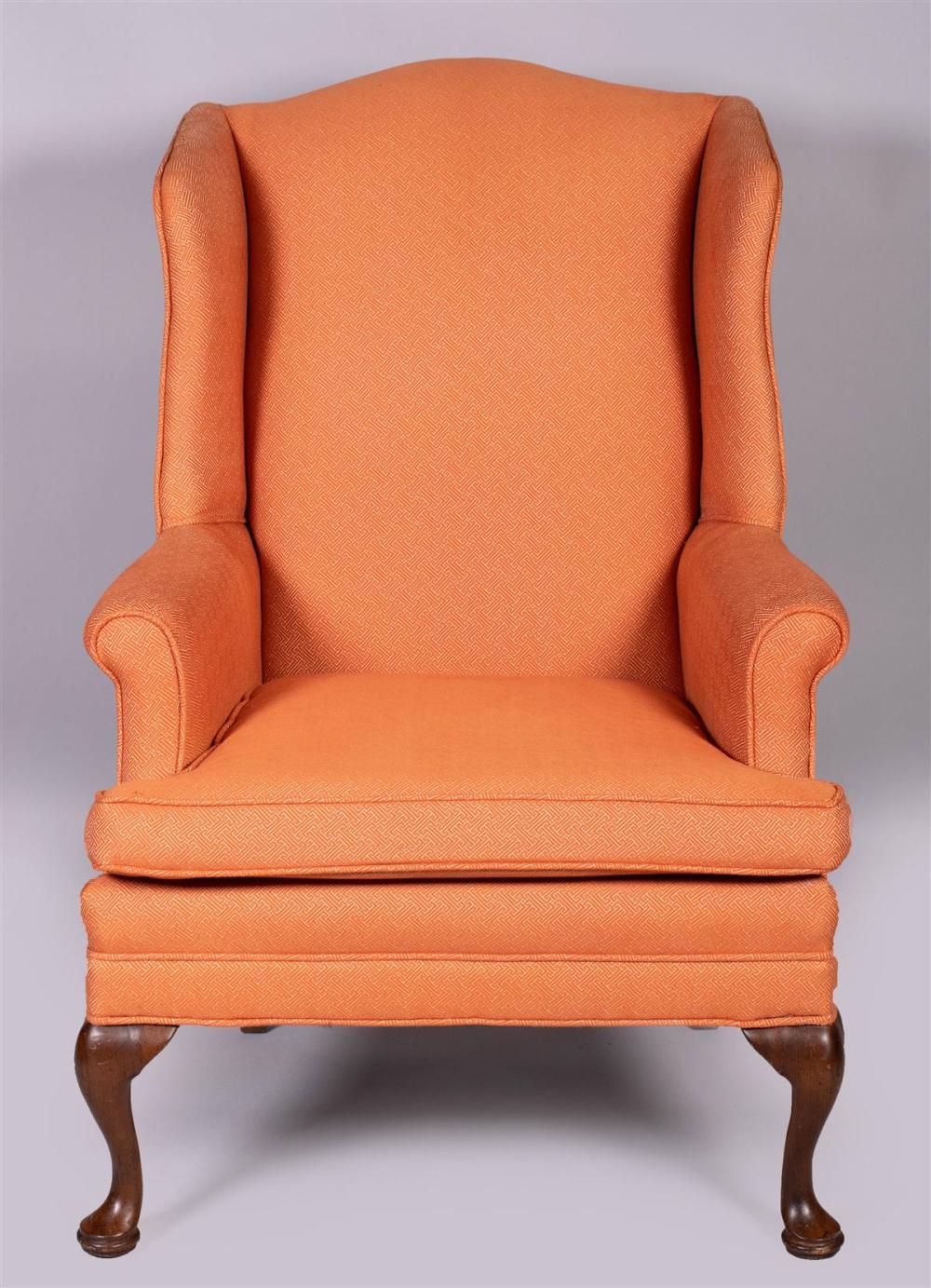 QUEEN ANNE STYLE MAHOGANY WING ARMCHAIRQUEEN