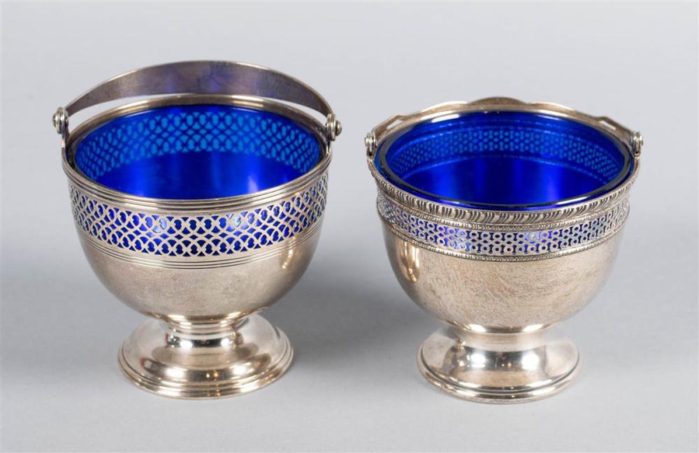 TWO SILVER SUGAR BASKETS WITH COBALT