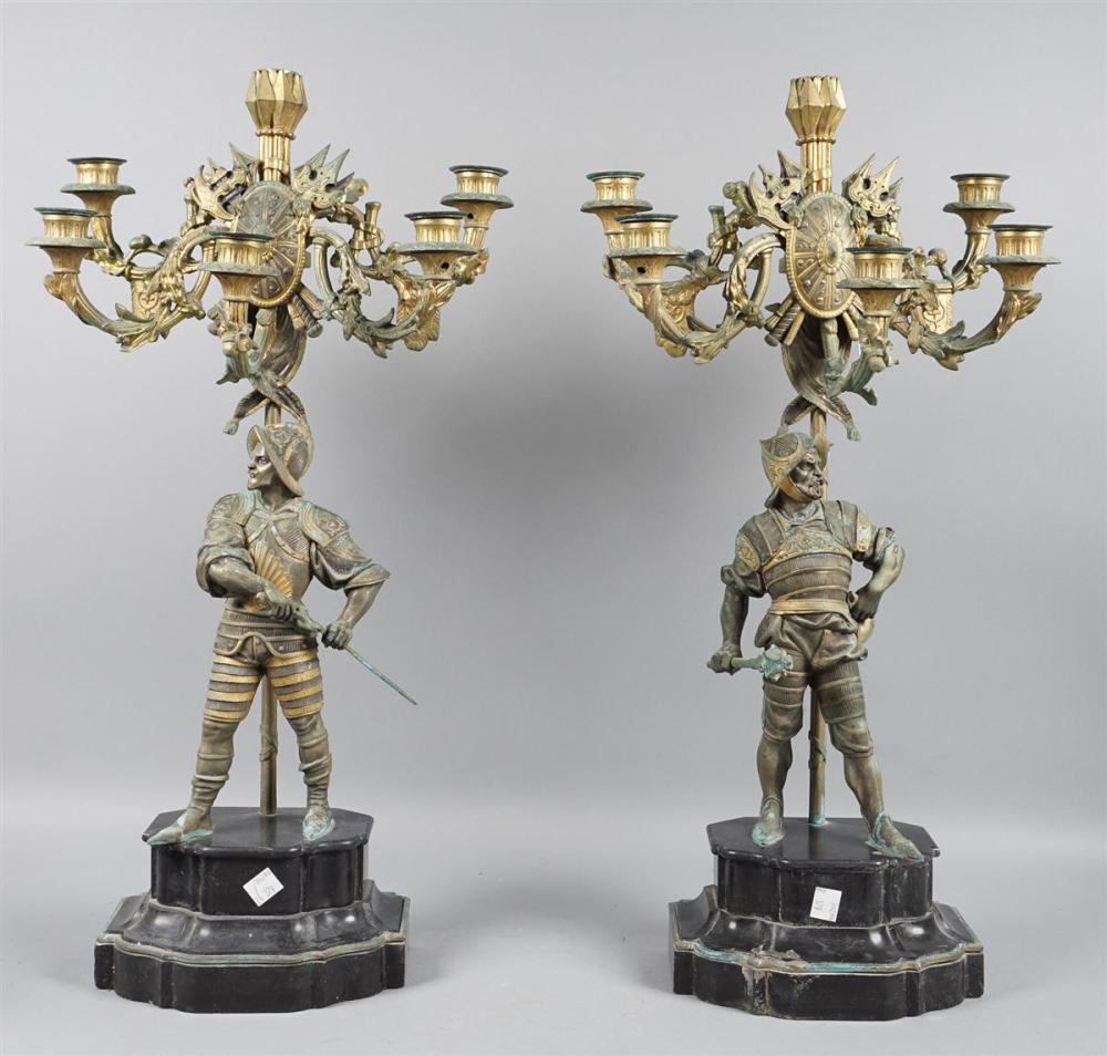 PAIR OF FRENCH ORMOLU FIGURAL ARMORIAL