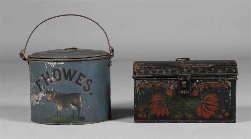 TWO PAINT DECORATED TINWARE PIECESTWO 33bea6