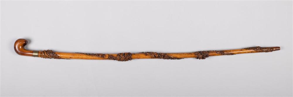 BAMBOO CANE WITH CARVED FLORAL AND FOLIATE