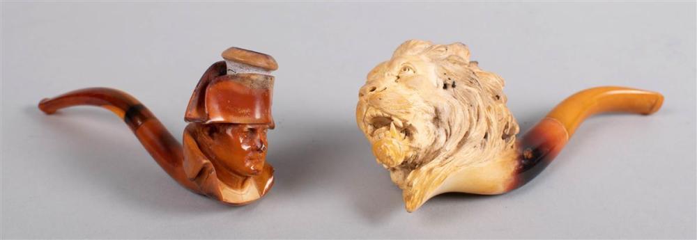 TWO CARVED MEERSCHAUM PIPES IN