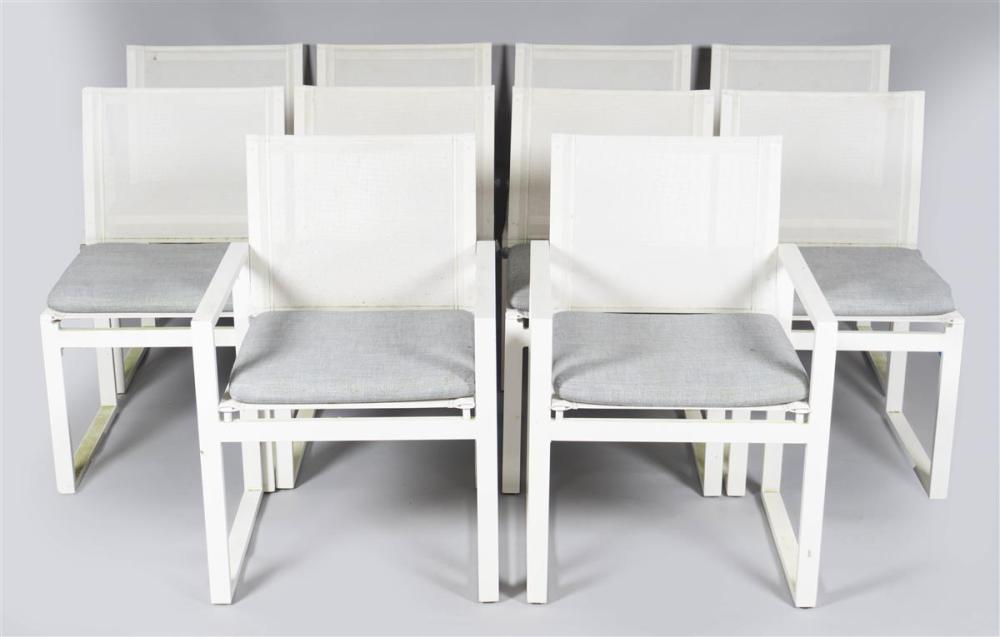 SET OF TEN WHITE METAL OUTDOOR