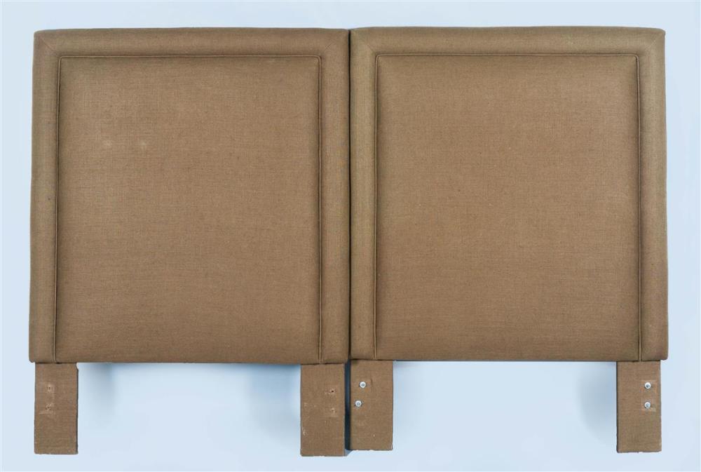 PAIR OF BROWN LINEN UPHOLSTERED 33bf3d