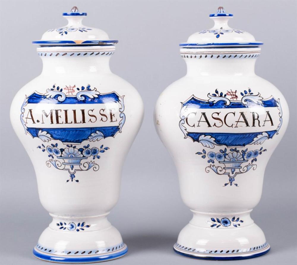 PAIR OF DELFT STYLE BLUE AND WHITE