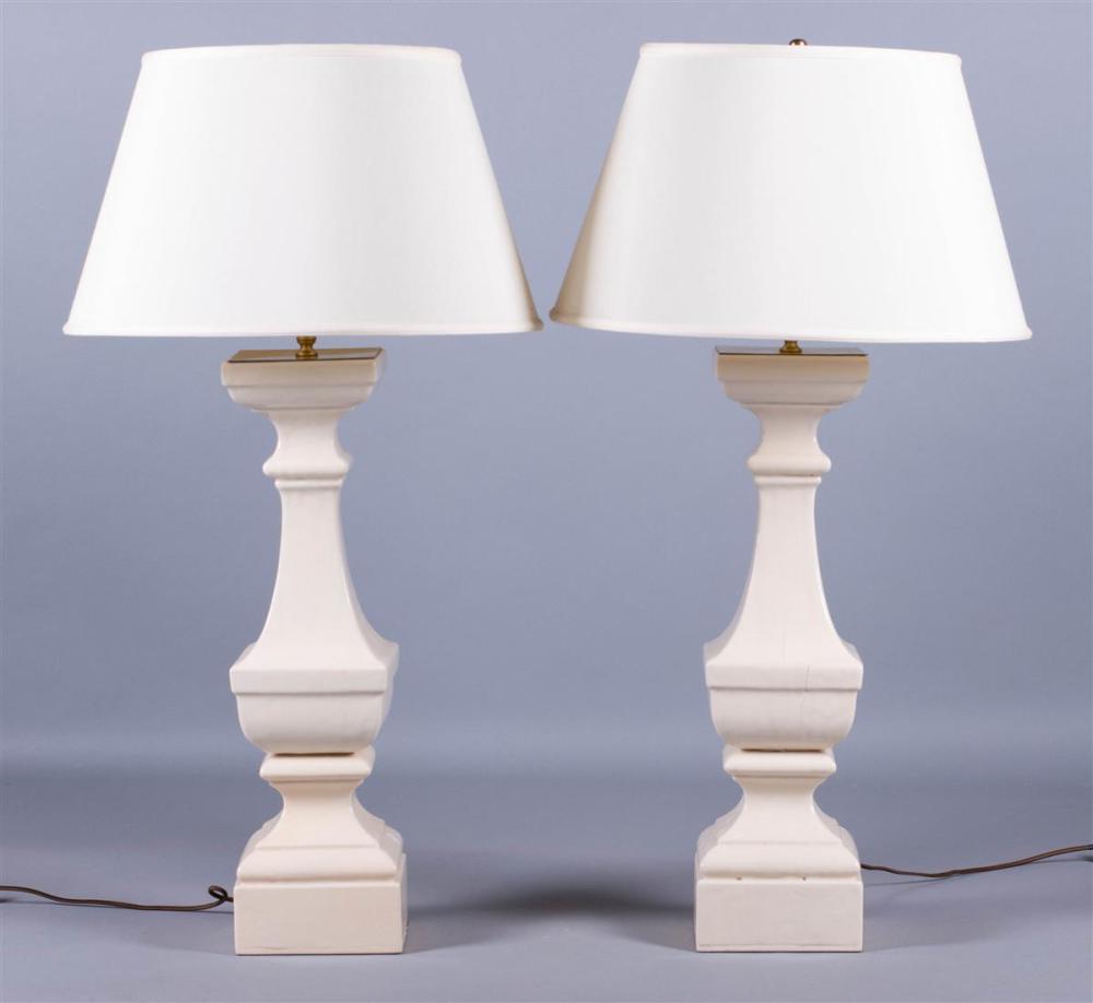 PAIR OF CREAM-GLAZED TALL LAMPS