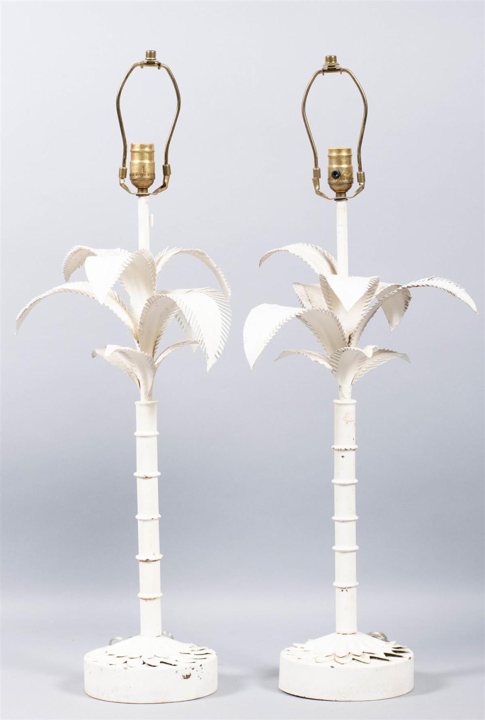 PAIR OF CREAM-PAINTED METAL PALM TREE