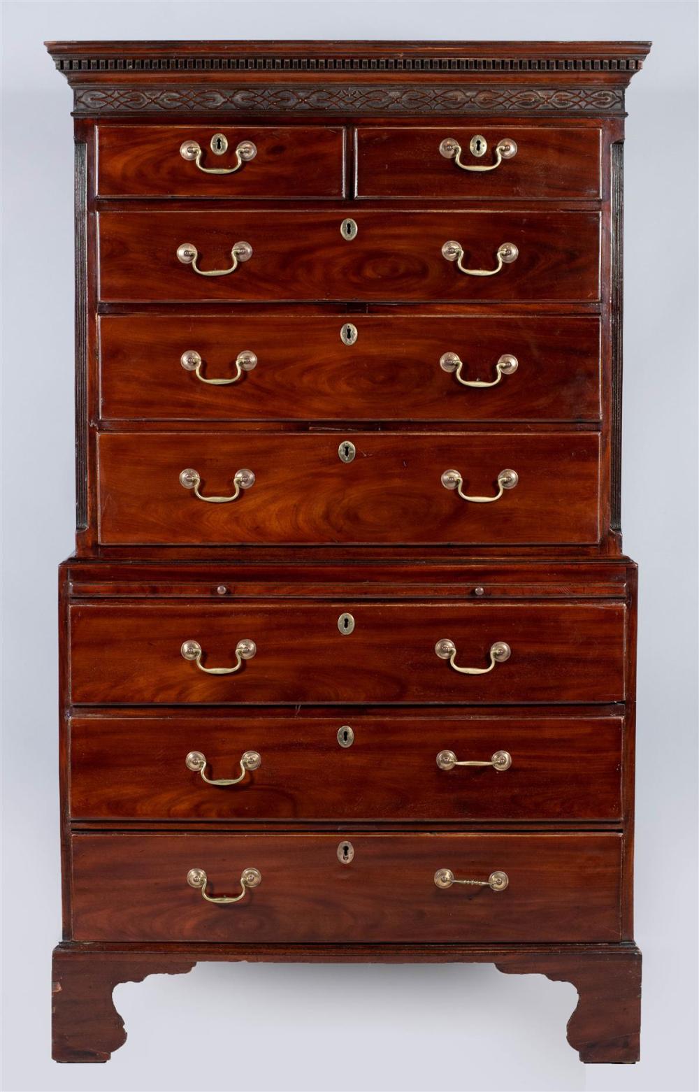 GEORGE III MAHOGANY CHEST ON CHEST  33c016