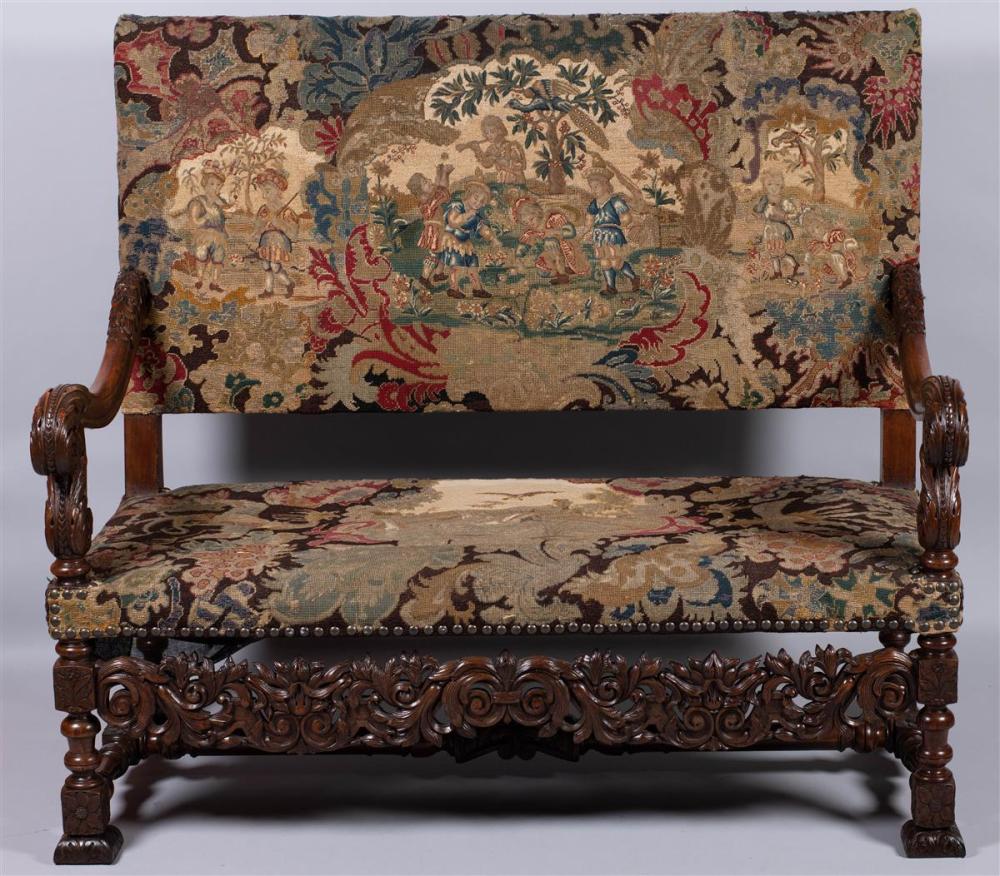 BAROQUE STYLE CARVED WALNUT SETTEE