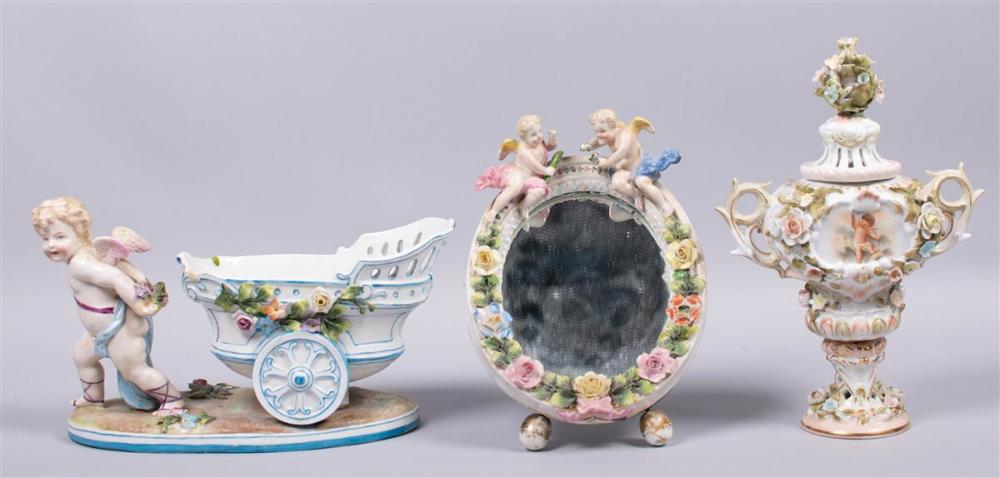 THREE DRESDEN PORCELAIN FLOWER-ENCRUSTED