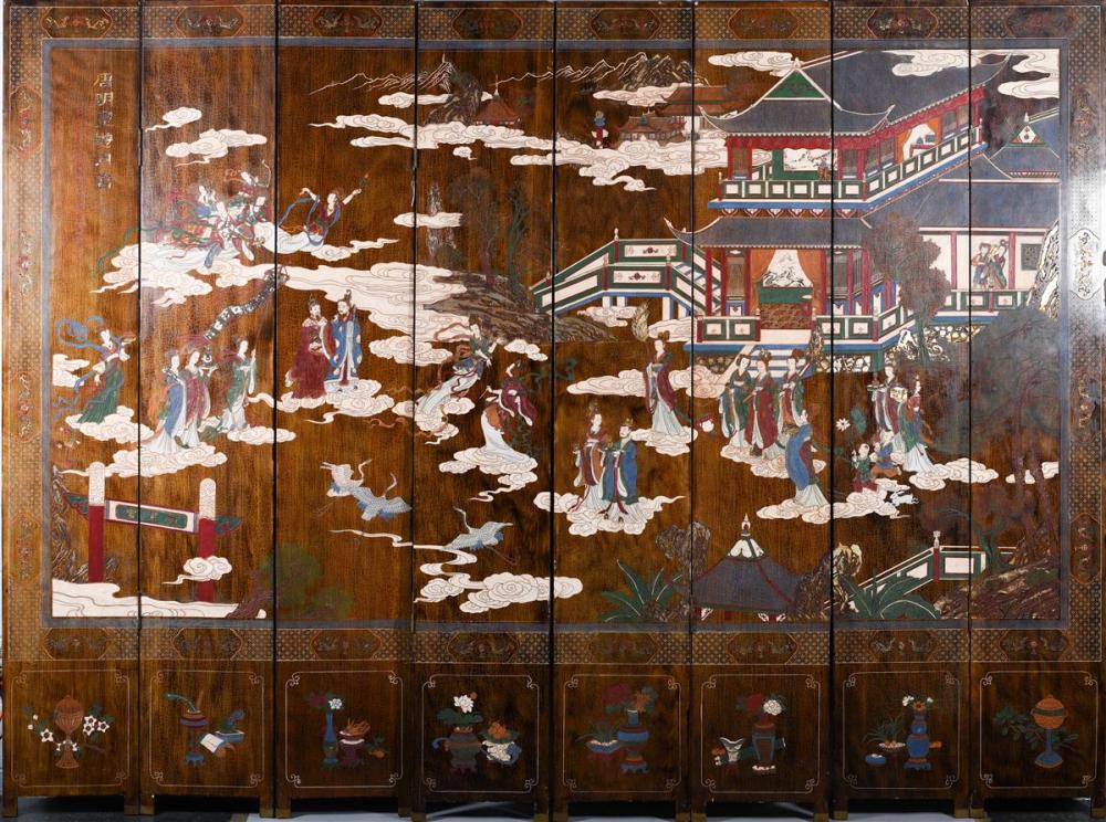 CHINESE CARVED LACQUER EIGHT PANEL 33c0b7