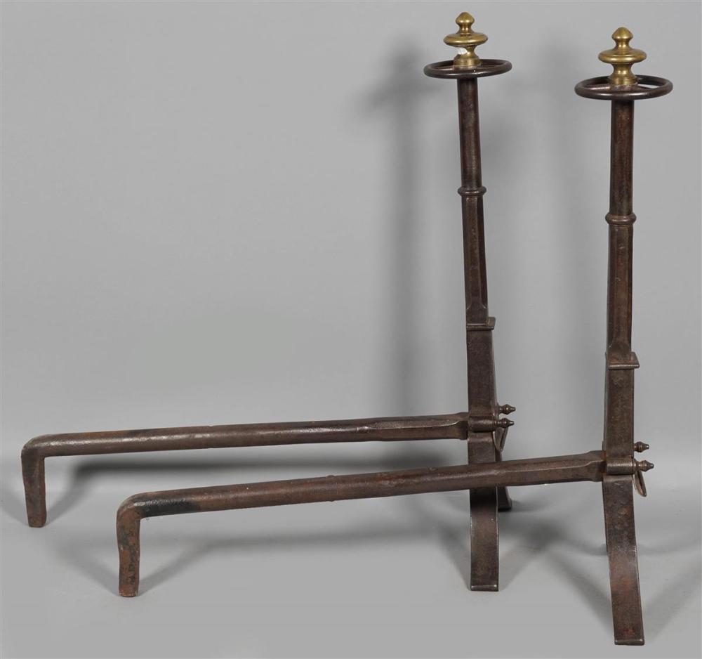 PAIR OF LARGE ANDIRONS WITH BRASS
