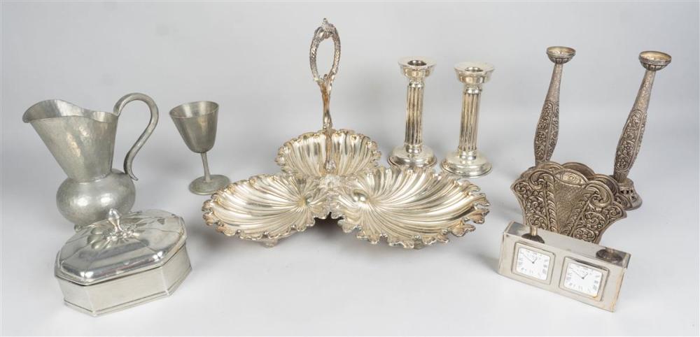 GROUP OF SILVER, PLATED AND PEWTER