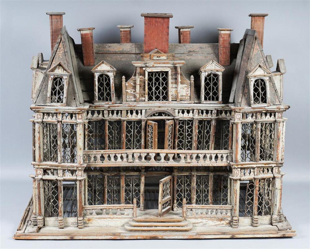 WOODEN BIRDCAGE IN THE FORM OF A MANOR