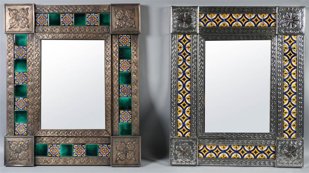 PAIR OF SQUARE TIN TILE MIRRORSPAIR