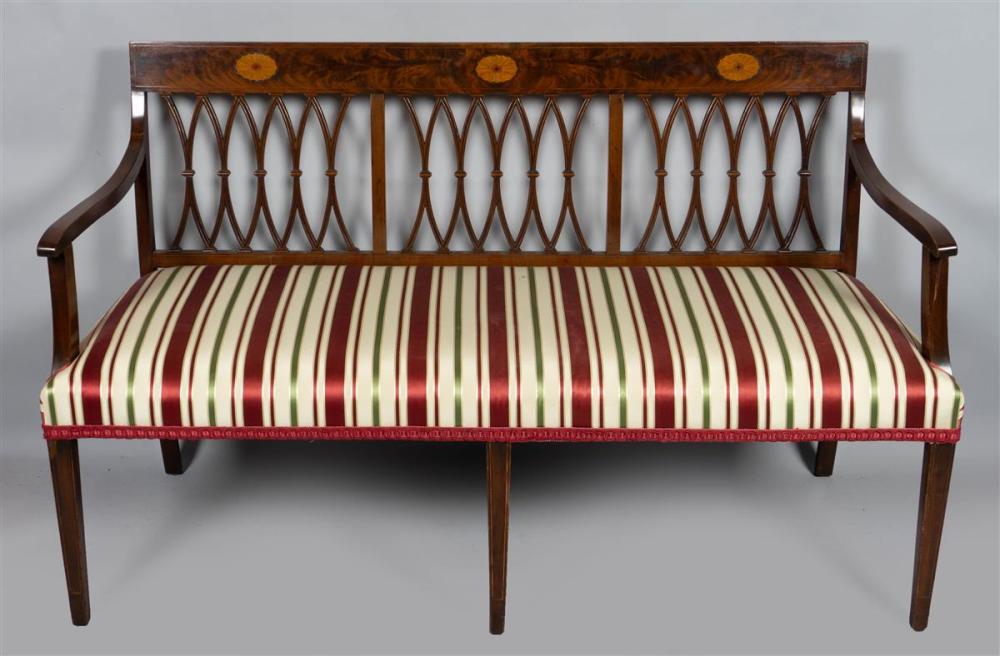 FEDERAL STYLE INLAID MAHOGANY SETTEE,