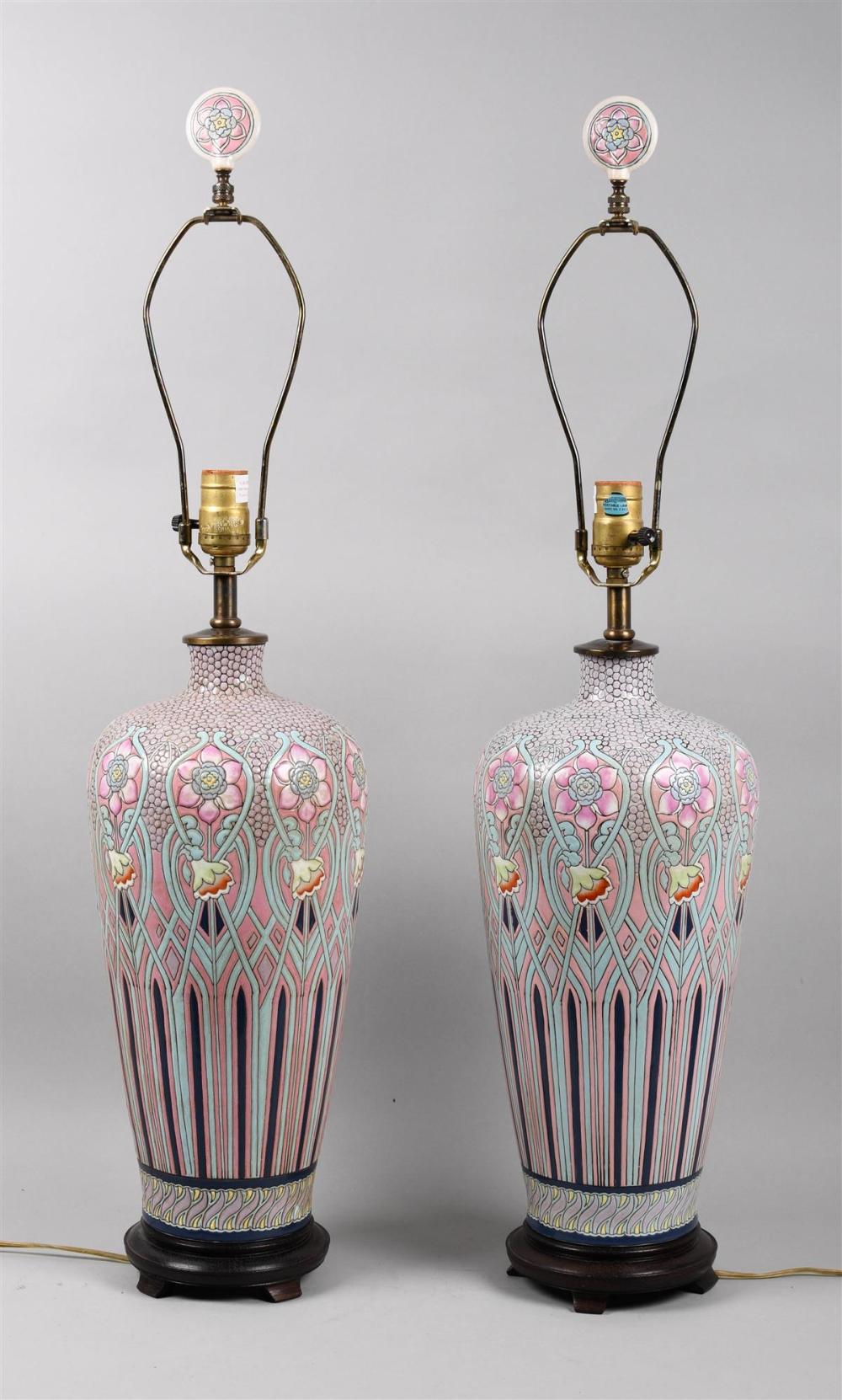 PAIR OF CHINESE ENAMELED ART NOUVEAU