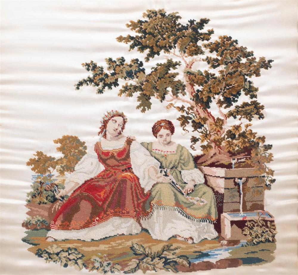 SILKWORK PICTURE OF TWO MAIDENS 33c257
