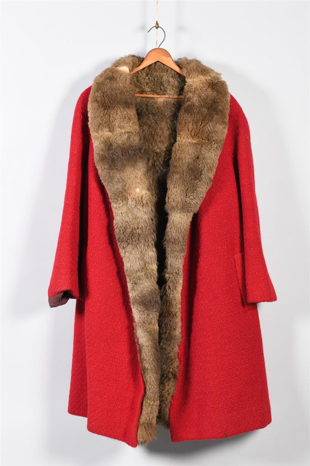 RED WOOL COAT WITH SHEEPSKIN LININGRED
