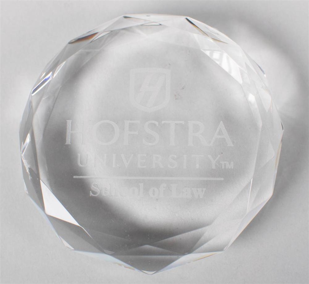 GLASS PAPERWEIGHT FROM HOFSTRA