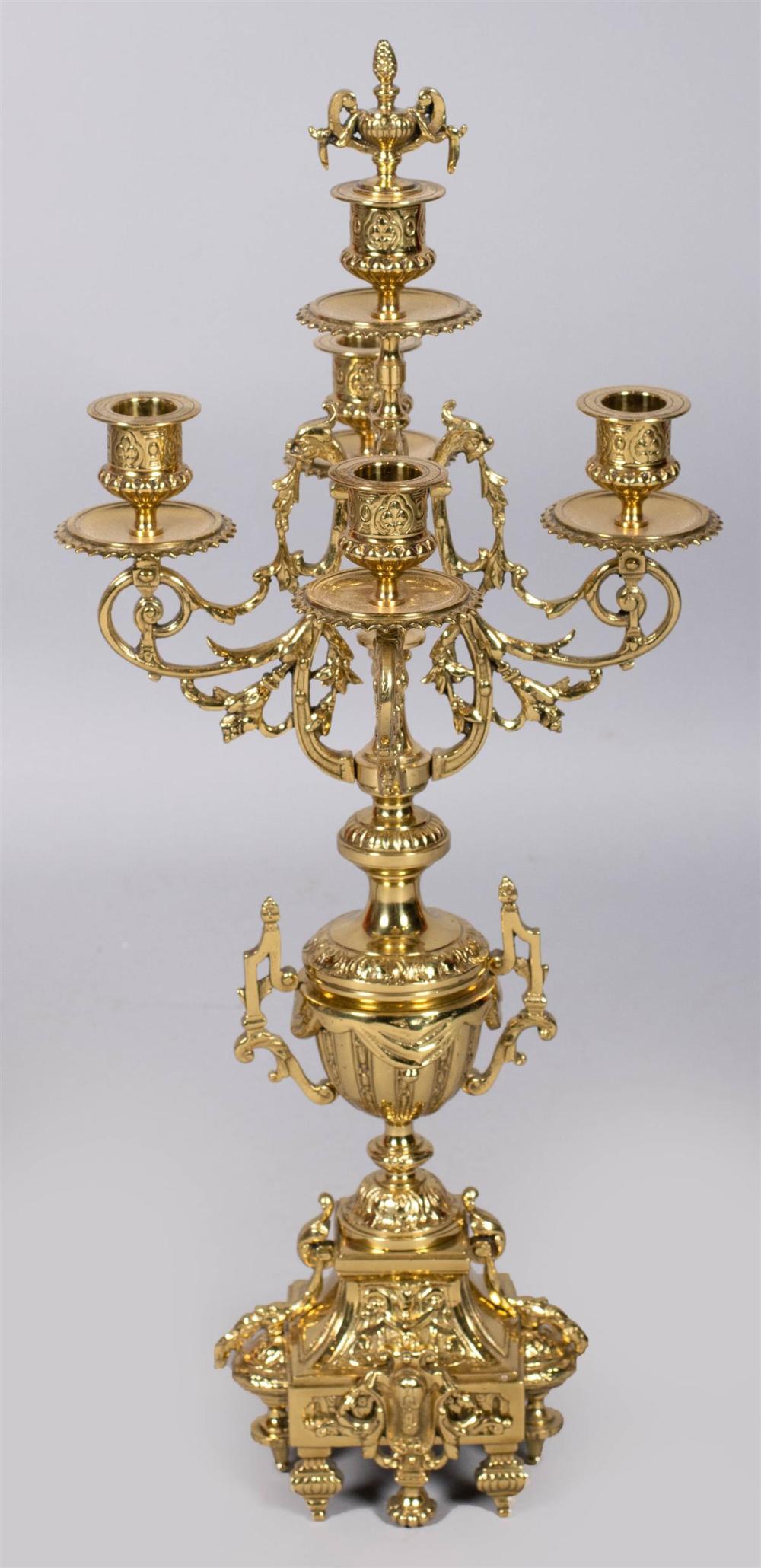 VICTORIAN BRASS FIVE-LIGHT CANDELABRA